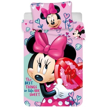 Set lenjerie pat copii Minnie Hearts 100x135 + 40x60, SunCity, Roz Set lenjerie pat copii Minnie Hearts 100x135 + 40x60, SunCity, Roz