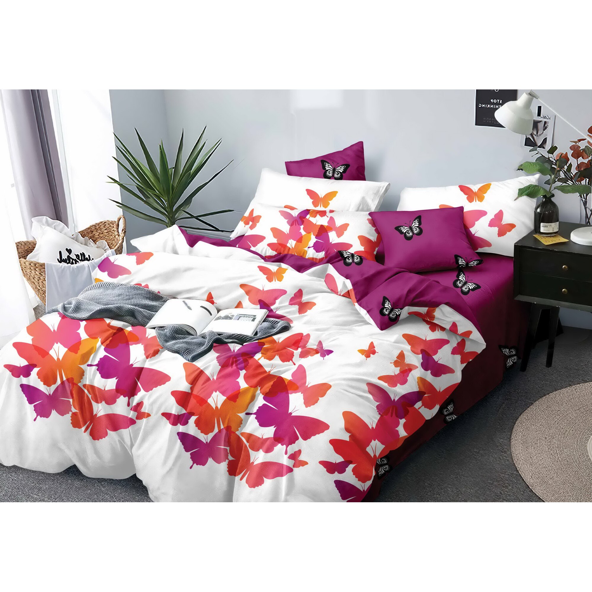 Lenjerie de pat dublu din finet, cu 4 fete de perna, Evia Home , model 41