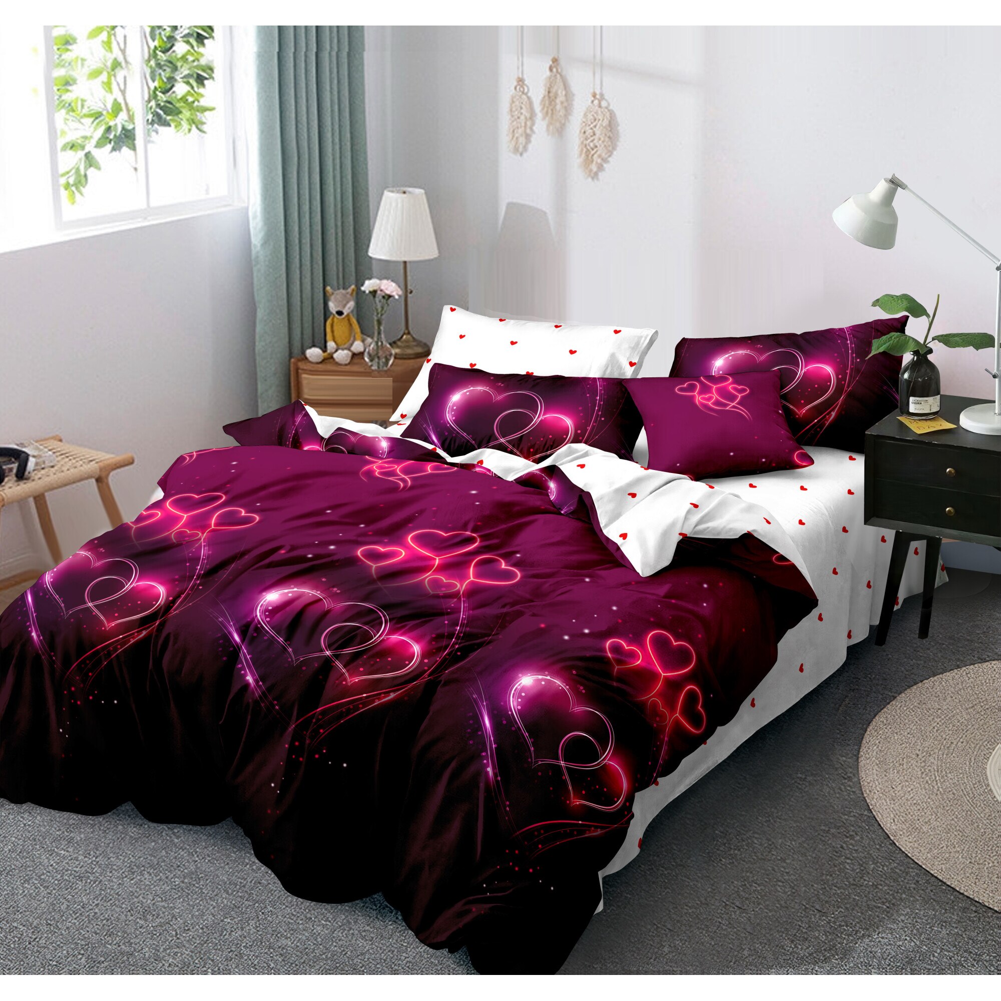 Lenjerie de pat dublu din finet, cu 4 fete de perna, Evia Home , model 38