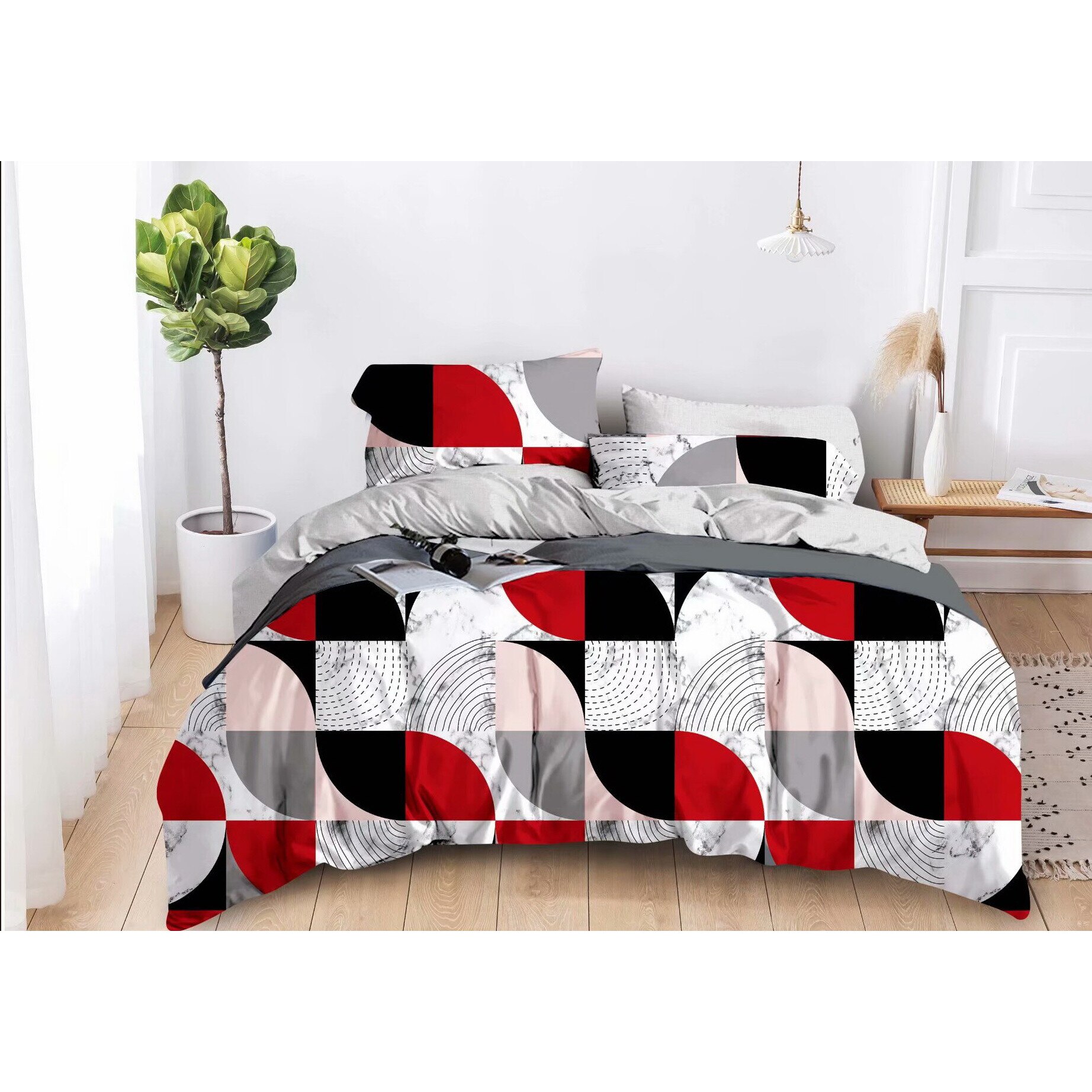 Lenjerie de pat dublu din finet, cu 4 fete de perna, Evia Home , model 19