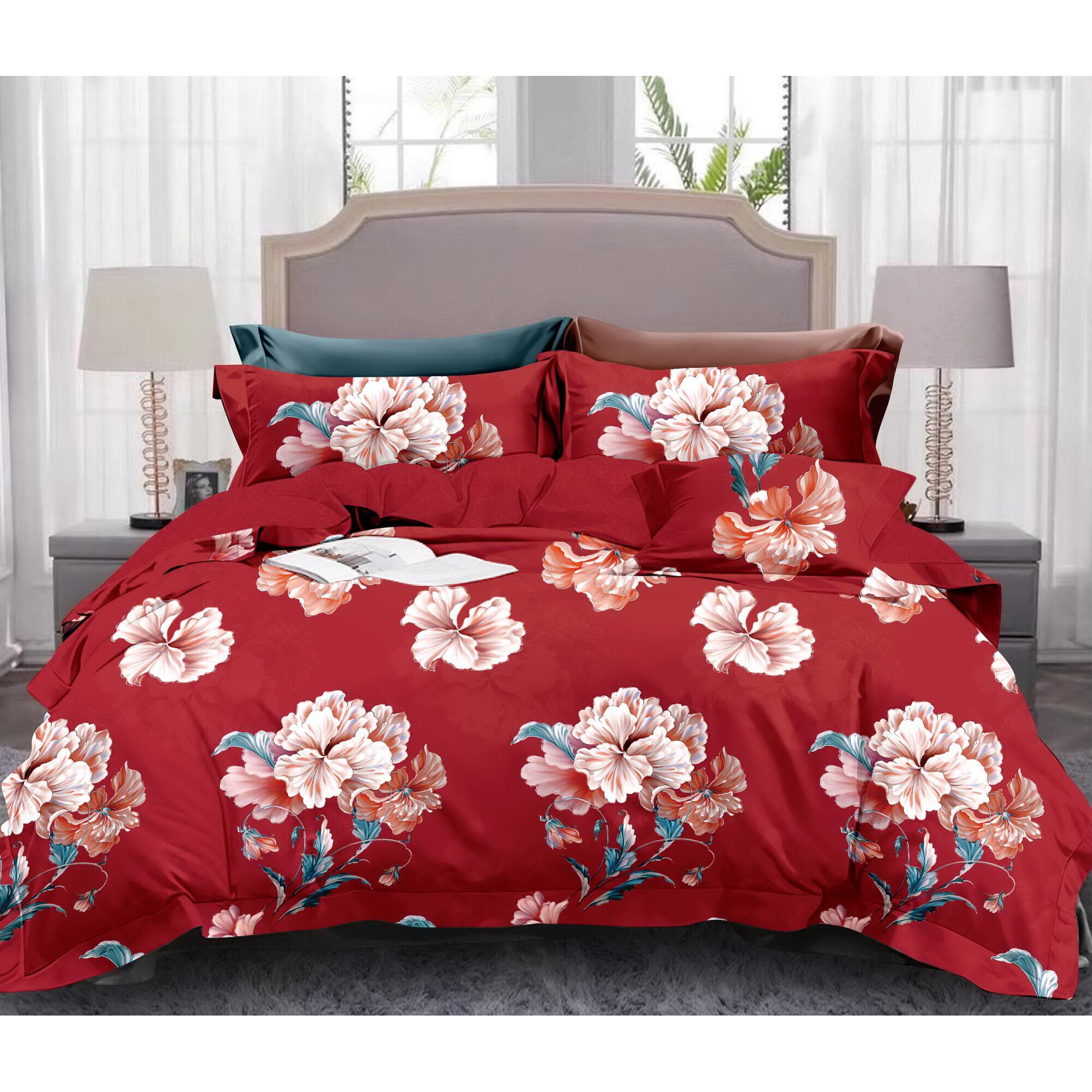 Lenjerie de pat dublu din finet, cu 4 fete de perna, Evia Home , model 39