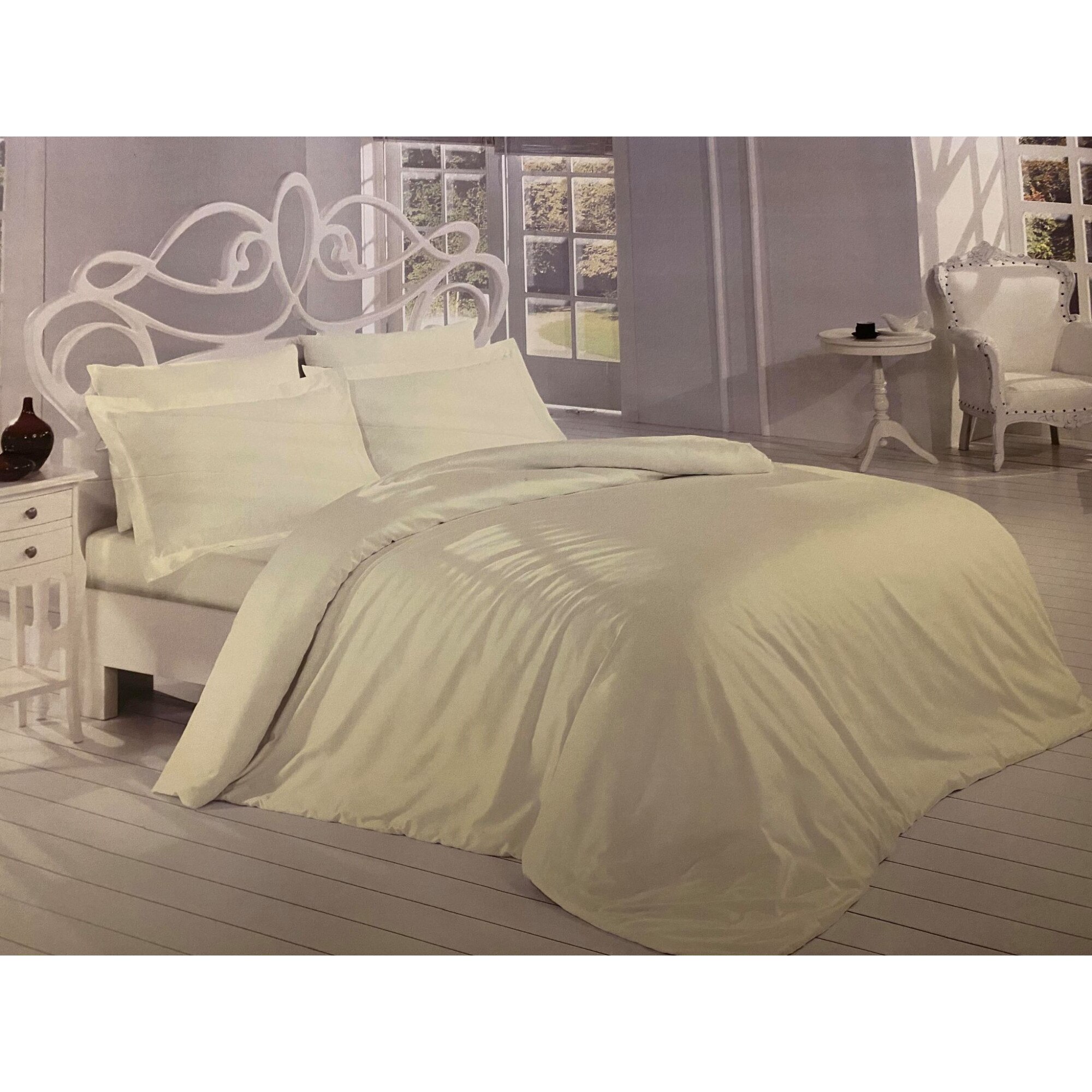 Lenjerie de pat din bumbac , Morris Alecsander , 3 piese , 180 x 260 , 1 persoana , culoare alb ivoire