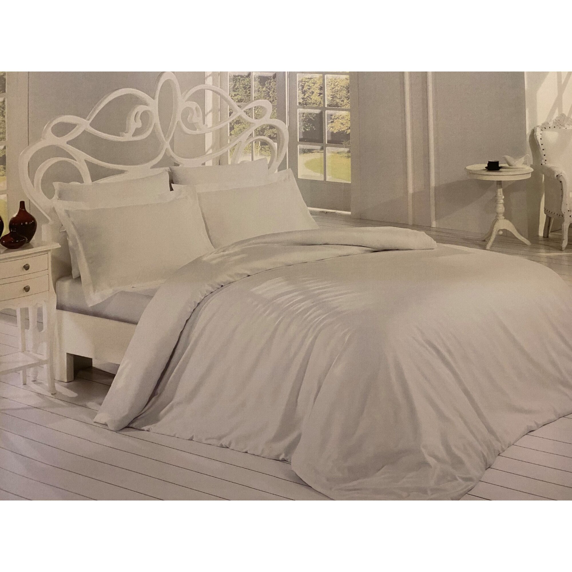 Lenjerie de pat din bumbac , Morris Alecsander , 3 piese , 180 x 260 , 1 persoana , culoare alb