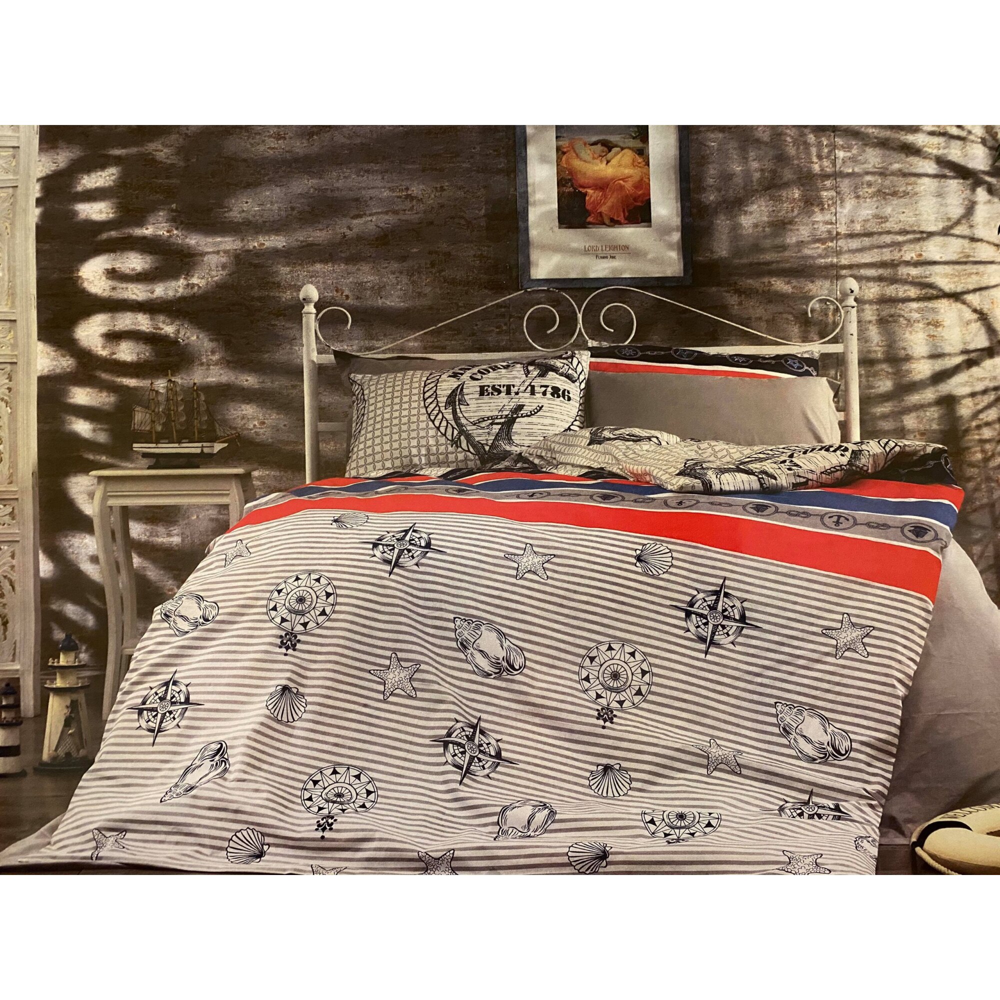 Lenjerie de pat din bumbac , Morris Alecsander , 3 piese , 180 x 260 , 1 persoana , model marinar