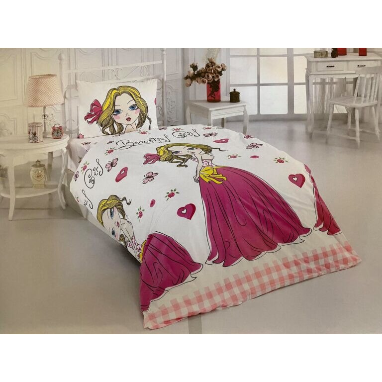 Lenjerie de pat din bumbac , Cotton Art , 3 piese , 180 x 260 , 1 persoana , culoare roz