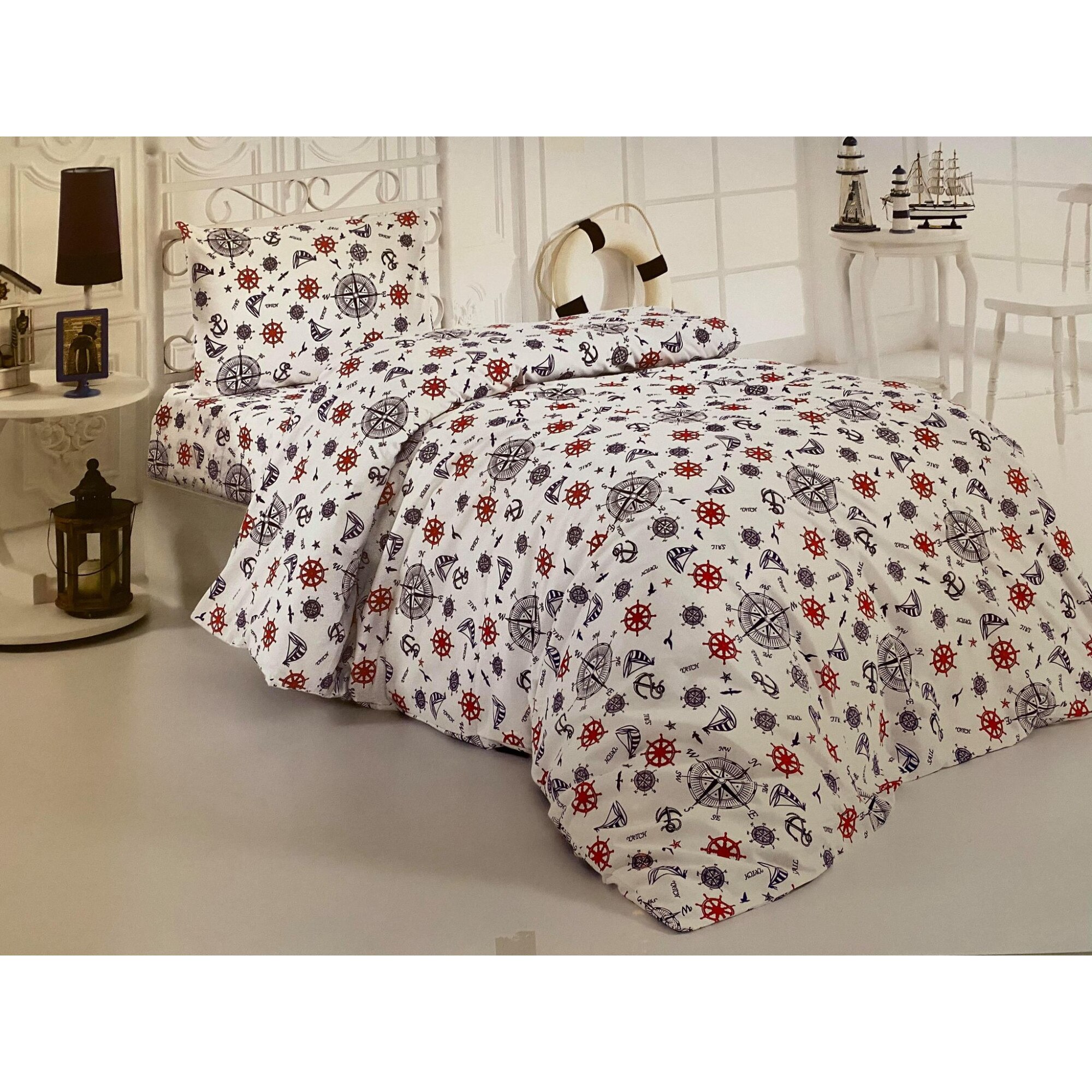 Lenjerie de pat din bumbac , Cotton Art , 3 piese , 180 x 260 , 1 persoana , culoare alb , cu model