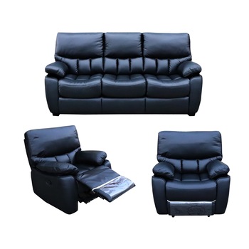 Set Piele Naturala, Md 2757 B 113 Negru, Mobila Domnel, Canapea 3 locuri extensibila si 2 fotolii cu recliner manual Set Piele Naturala, Md 2757 B 113 Negru, Mobila Domnel, Canapea 3 locuri extensibila si 2 fotolii cu recliner manual