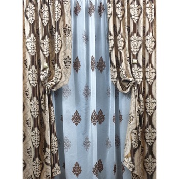 Set 2 draperii black-out MASTEL 2x140x245cm bej-maro cu perdea brodata 400x245cm ivoire-maro model B9 confectionate cu rejansa Set 2 draperii black-out MASTEL 2x140x245cm bej-maro cu perdea brodata 400x245cm ivoire-maro model B9 confectionate cu rejansa