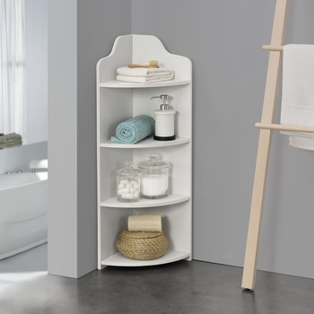 Raft de colt Bjurholm W, en.casa, 90 x 28 x 28 cm, WPC, alb cu 4 polite depozitare Raft de colt Bjurholm W, en.casa, 90 x 28 x 28 cm, WPC, alb cu 4 polite depozitare