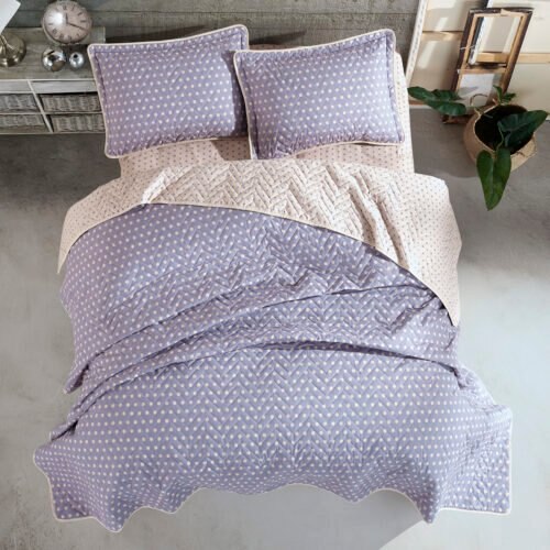 Set cuvertura matlasata + 2 fete perna bumbac 100%, 3 piese, Clasy, Oregon V1