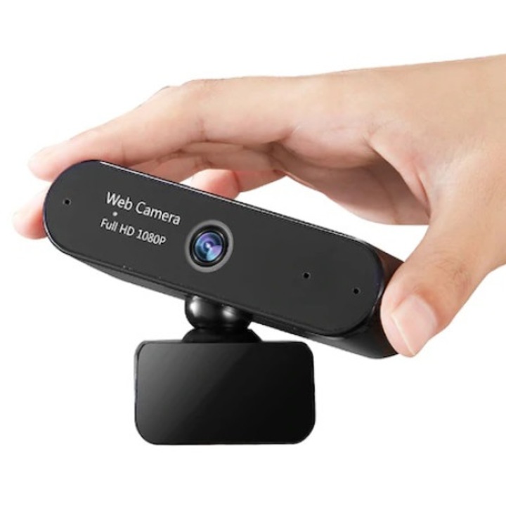 Camera Web FHD 1080P pentru videoconferinta, autofocus, rotire, microfon, USB, Negru
