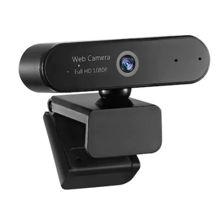 Camera Web FHD 1080P pentru videoconferinta, autofocus, rotire, microfon, USB, Negru