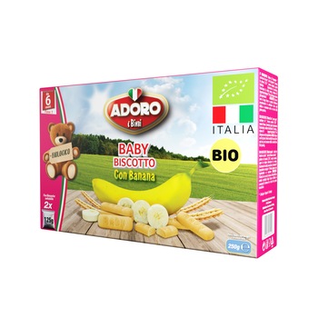 Biscuiti BIO cu banane si cereale Adoro i Bimbi, 250g, de la 6 luni Biscuiti BIO cu banane si cereale Adoro i Bimbi, 250g, de la 6 luni
