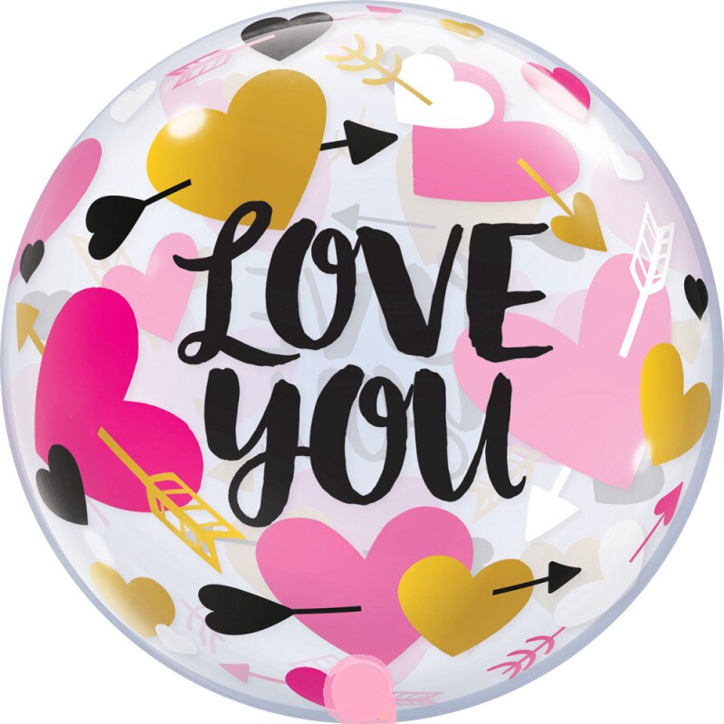 Balon Bubble 22''/56 cm Love You Hearts & Arrows, Q 78457