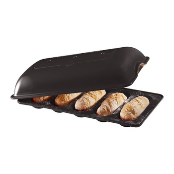Tava mini-baghete, 39 x 23 cm, Charcoal - Emile Henry Tava mini-baghete, 39 x 23 cm, Charcoal - Emile Henry