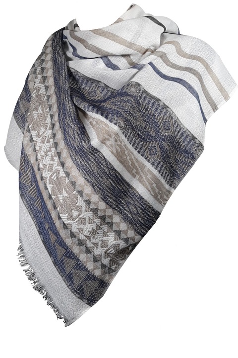 Női sál, fehér/sötétkék, absztrakt mintás, 70/180cm méretben