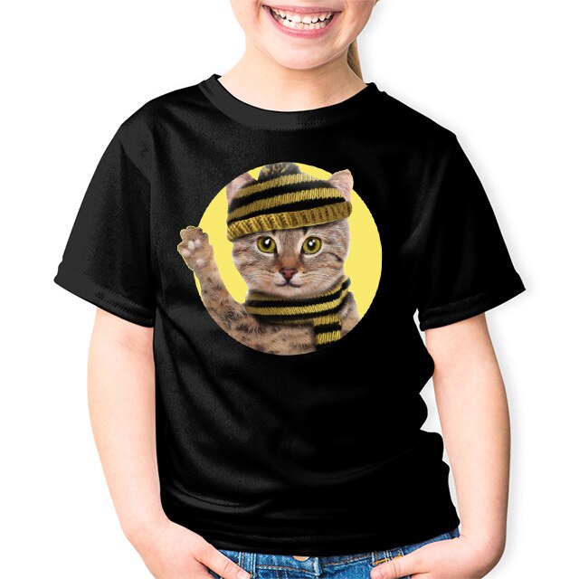 Tricou Negru Copii Pisica Pufosenie, Negru