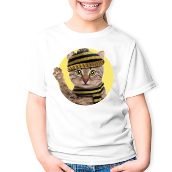 Tricou Alb Copii Pisica Pufosenie, Alb Tricou Alb Copii Pisica Pufosenie, Alb