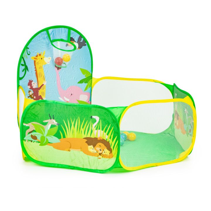 Cort pentru copii, cu 50 de bile, model Jungla, 130x130x80 cm