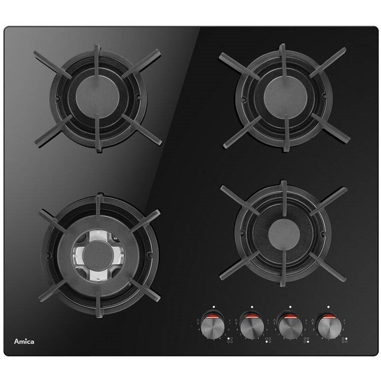 Plita incorporabila Hansa BHKS611700, Gaz, 4 arzatoare, Suporturi fonta, Aprindere electrica, Supapa de siguranta, Negru