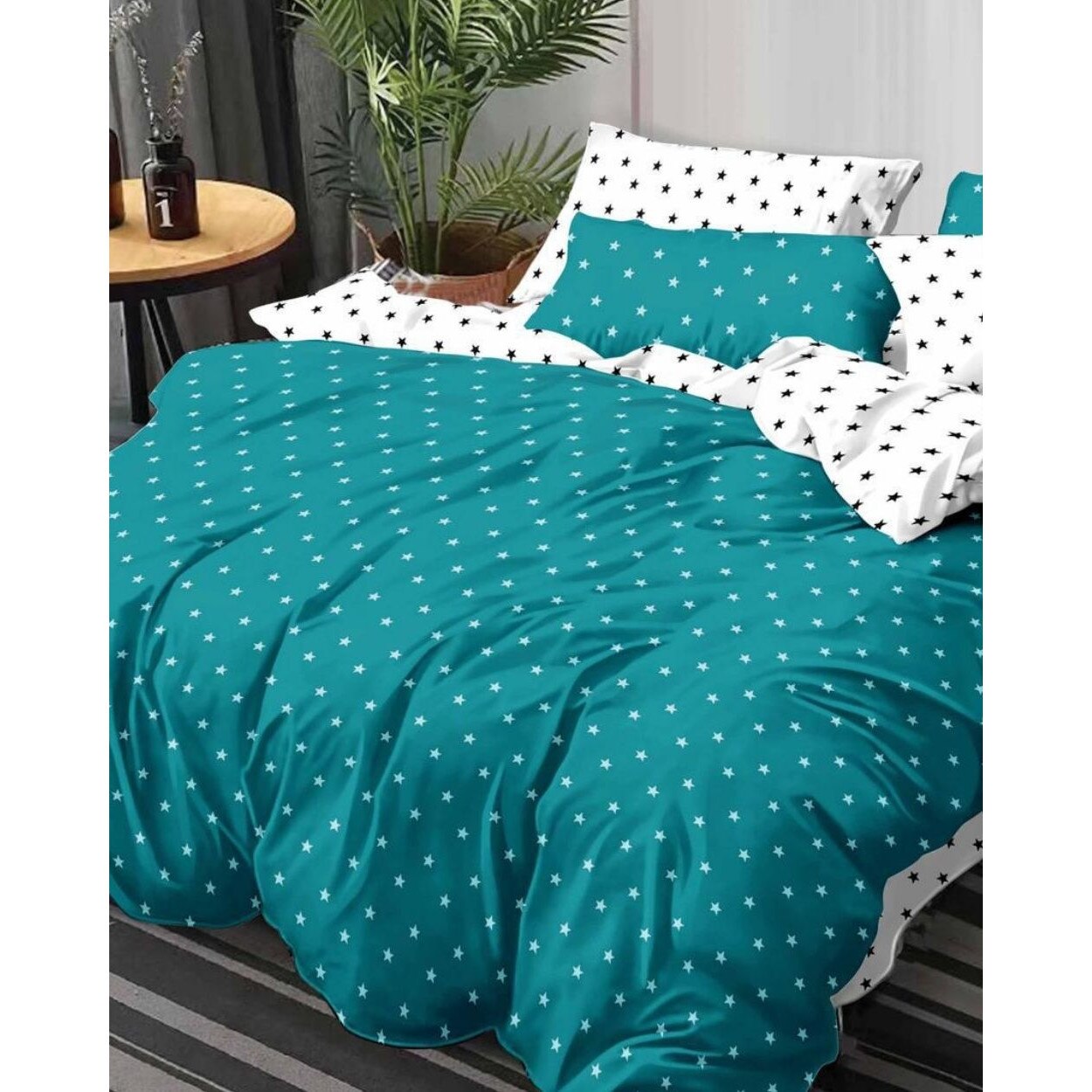 Set Lenjerie de Pat din Finet, 6 Piese, Pat 2 Persoane, Stelute