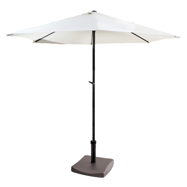 Umbrela soare cu mecanizm rabatare 300cm alba si baza patrata 25kg