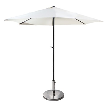 Umbrela soare cu mecanizm rabatare 300cm alba si suport rotund 25kg cromat Umbrela soare cu mecanizm rabatare 300cm alba si suport rotund 25kg cromat