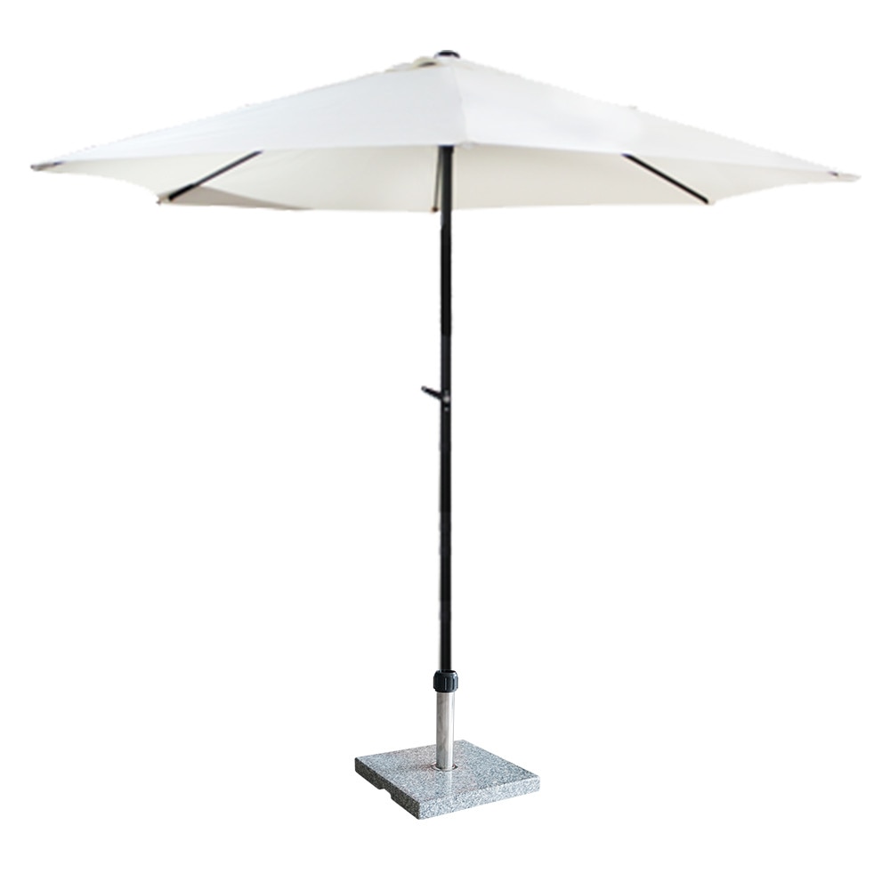 Umbrela soare cu mecanizm rabatare 300cm alba si suport rotund marmura 30kg
