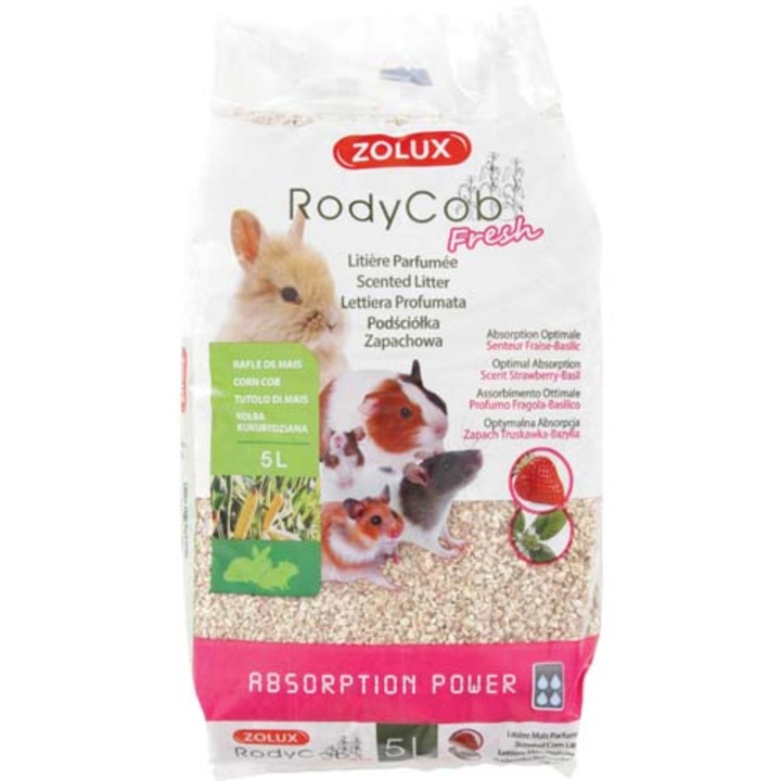 Asternut pentru rozatoare, RodyCob, Zolux, Porumb, Aroma de capsuni/busuioc, 5 L