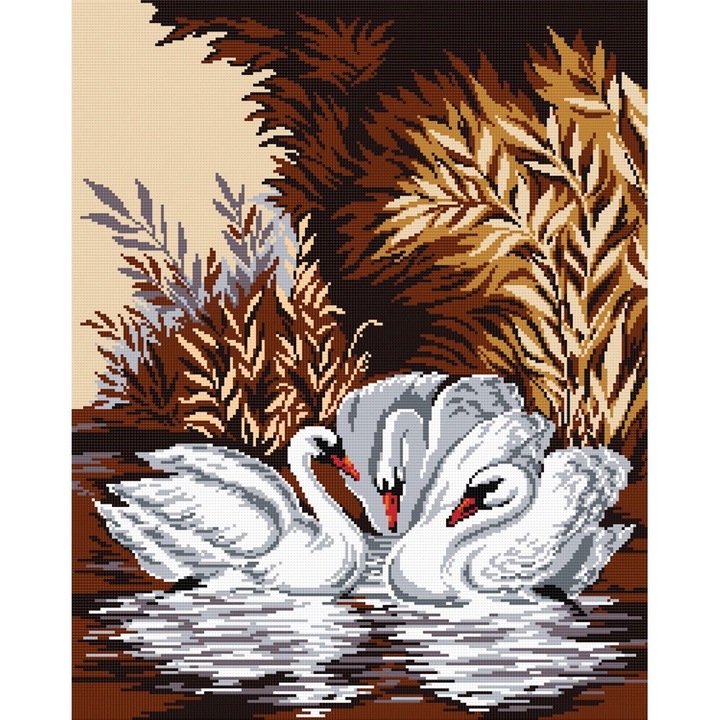 Goblen lebede, Hudemas, kit imprimat pe panza, cu fire mouline 20x25cm