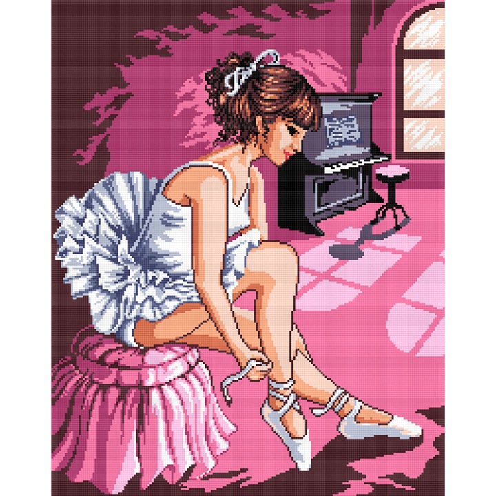 Goblen micuta balerina, Hudemas, kit imprimat pe panza, cu fire mouline 20x25cm