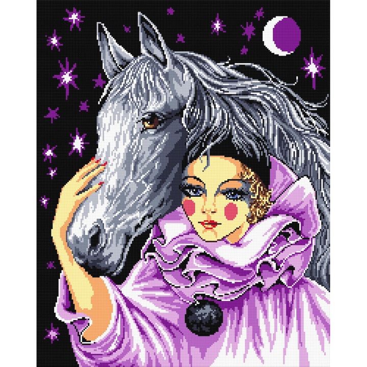 Goblen arlechin, Hudemas, kit imprimat pe panza, cu fire mouline 20x25cm