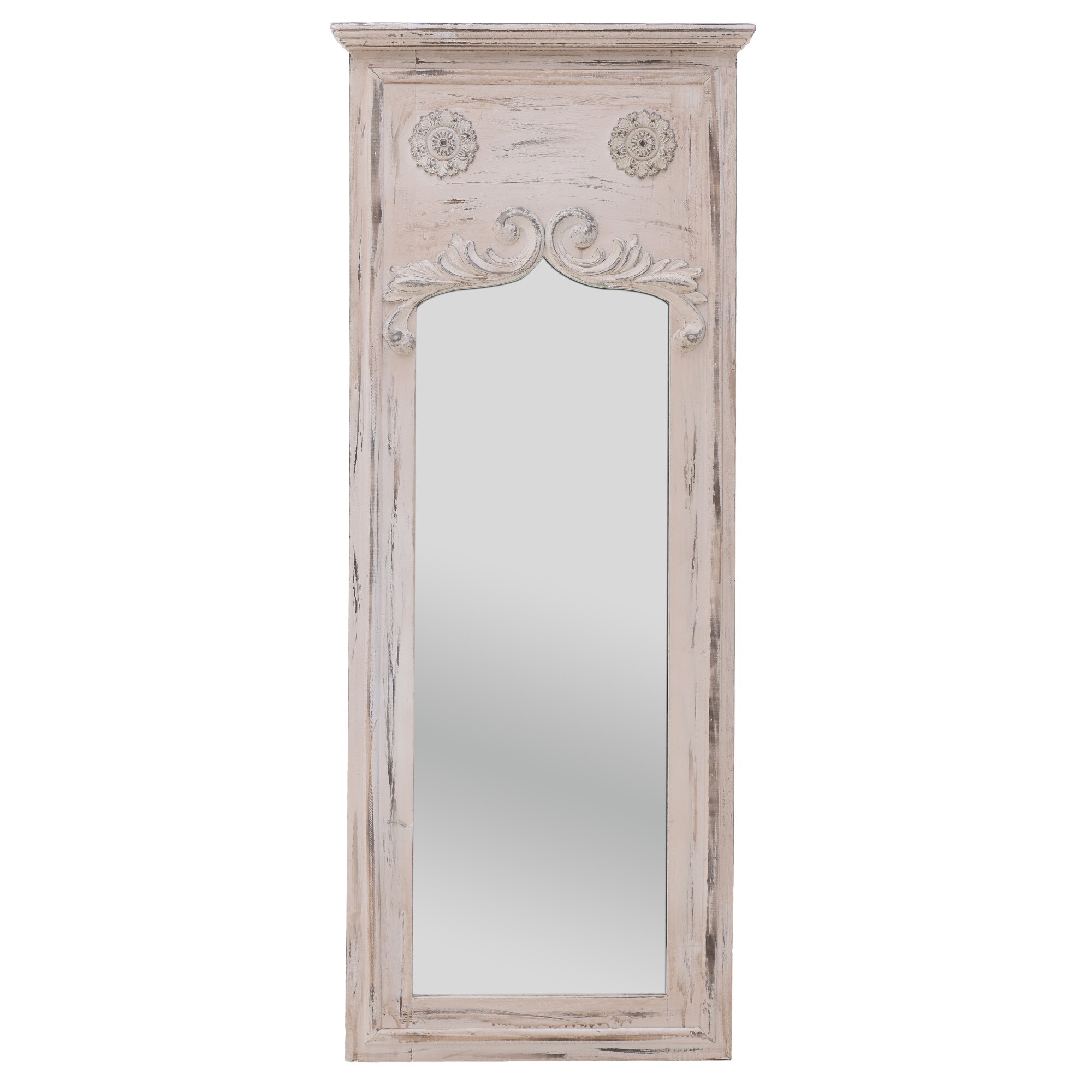 Oglinda perete cadru lemn, crem antichizat, 50x123 cm