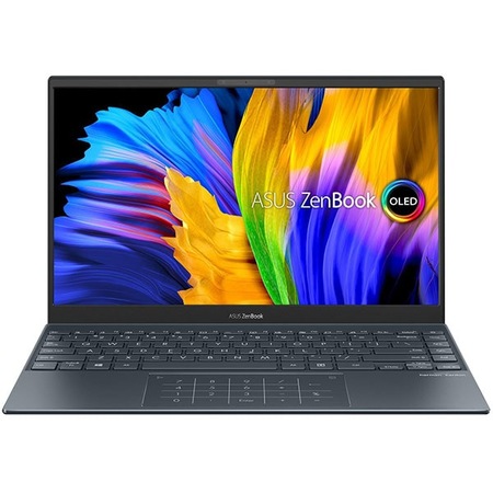Laptop ultraportabil ASUS ZenBook 13 OLED UM325UA cu procesor AMD Ryzen™ 5 5500U pana la 4.00 GHz, 13.3", Full HD, OLED, 8GB, 512GB SSD, AMD Radeon™ Graphics, Windows 10 Home, Pine Grey