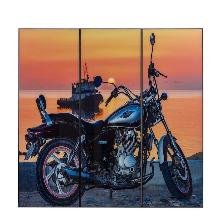 3 db-os festménykészlet Motorkerékpár, 89 x 93 cm, üvegre készült, digitális nyomattal