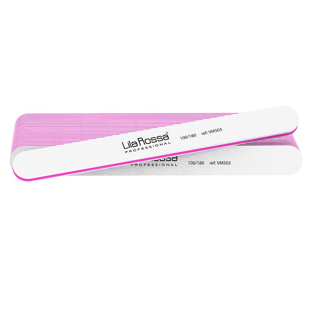 Set pile unghii Lila Rossa, drepte, albe, granulatie 100/180, 25 buc