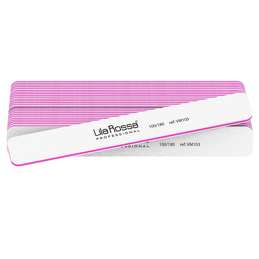 Set pile unghii Lila Rossa, dreptunghice, albe, granulatie 100/180, 25 buc