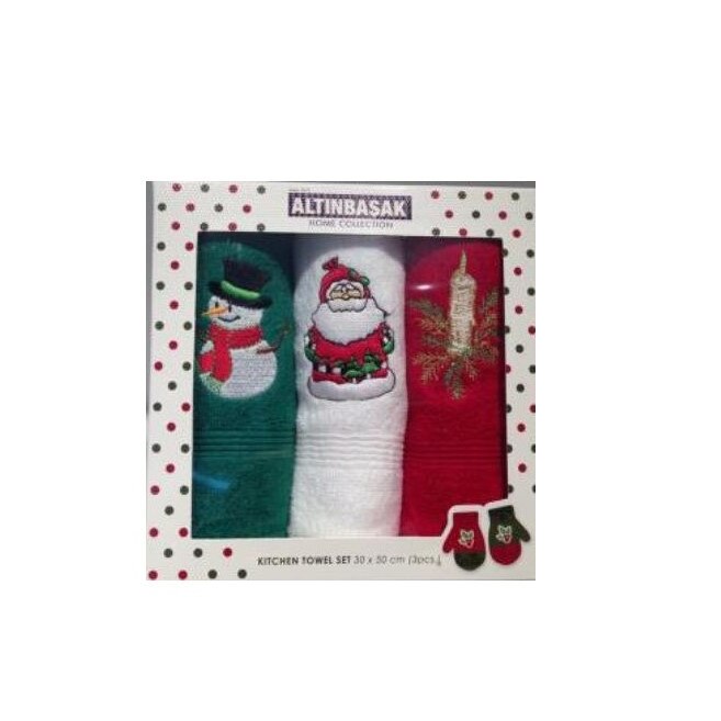 Set 3 prosoape bumbac 100% cu broderie Craciun, Deco Noel