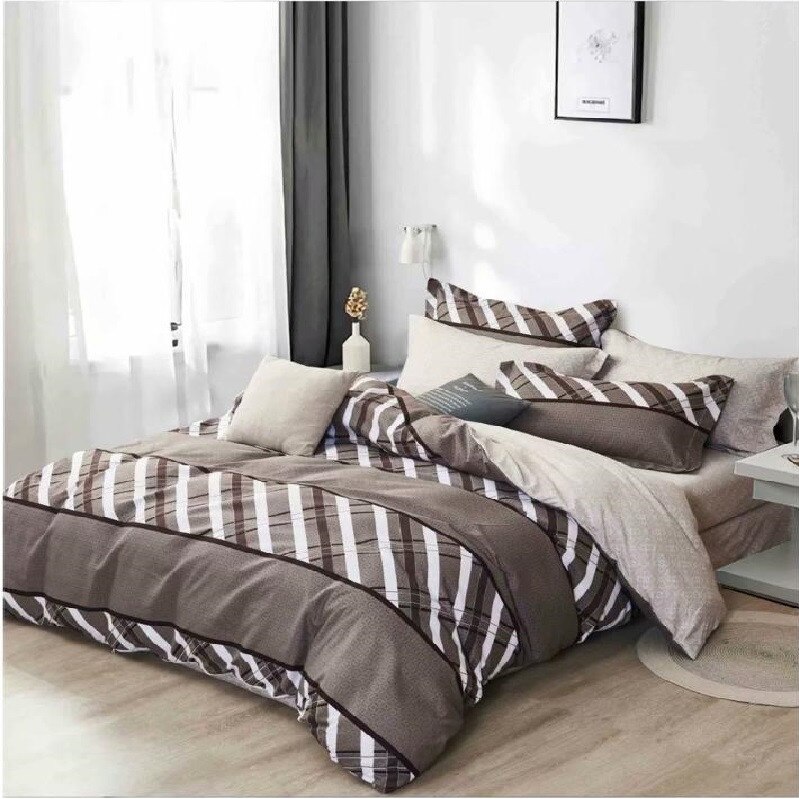 Set lenjerie bumbac finet, Milano, Lk03, 6 Piese, 2 persoane, Crem/Maro , 200 x 230 cm