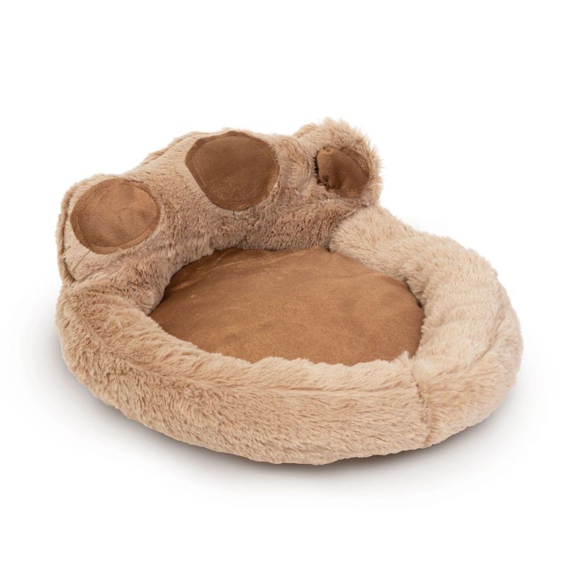 Culcus pentru caini / pisici, model labuta, marime L, Maro deschis / Maro inchis