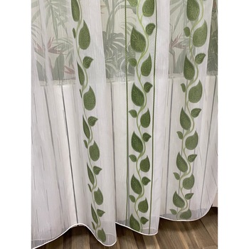Perdea alba cu ghirlanda de frunze, verde 500x245cm, cu rejansa by Liz Line - RD1785 Perdea alba cu ghirlanda de frunze, verde 500x245cm, cu rejansa by Liz Line - RD1785