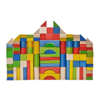 Kit constructie 100 cuburi din lemn, multicolore Kit constructie 100 cuburi din lemn, multicolore