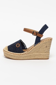 Tom Tailor, Sandale-espadrile wedge crosetate, Bleumarin/Maro nisip Tom Tailor, Sandale-espadrile wedge crosetate, Bleumarin/Maro nisip