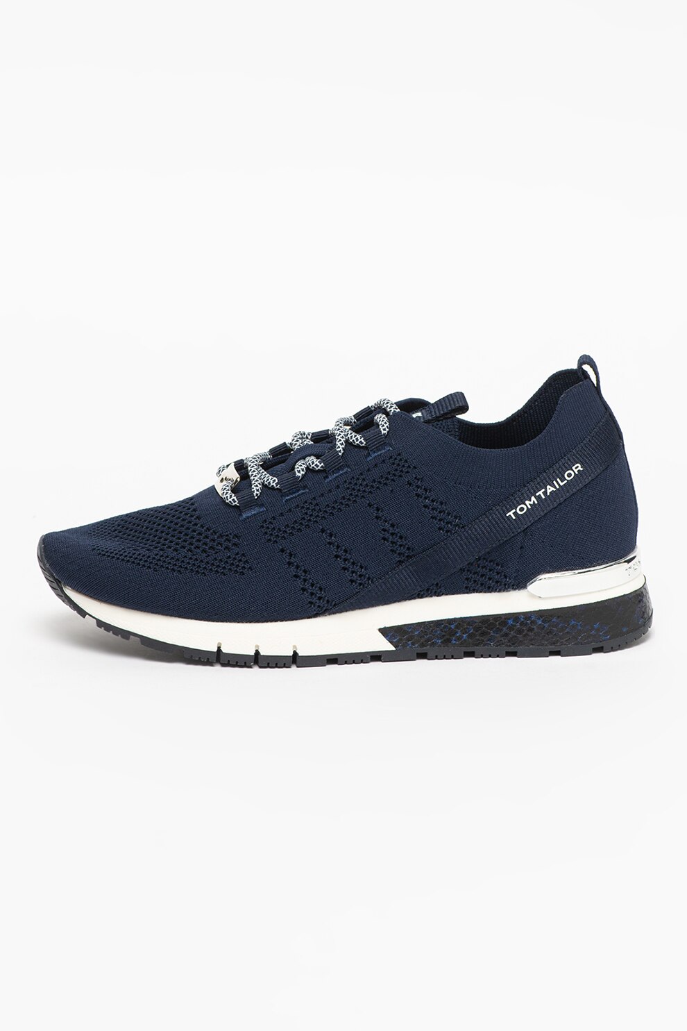 Tom Tailor, Pantofi sport din material textil cu sireturi contrastante, Bleumarin, 37