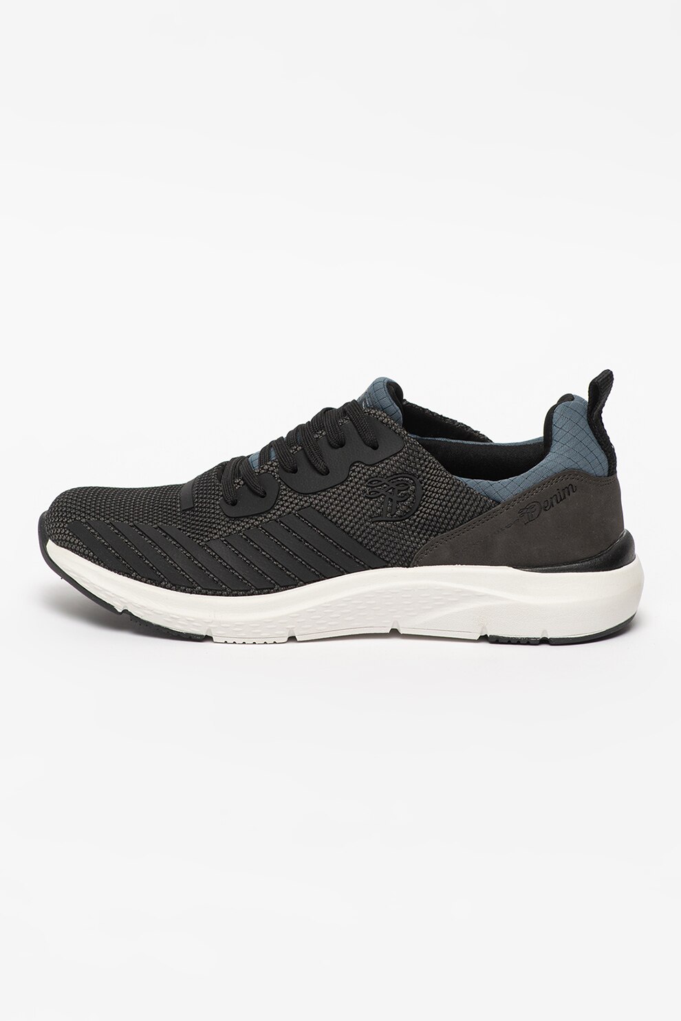 Tom Tailor, Pantofi sport din material textil cu aplicatie logo, Negru/Gri antracit/Albastru