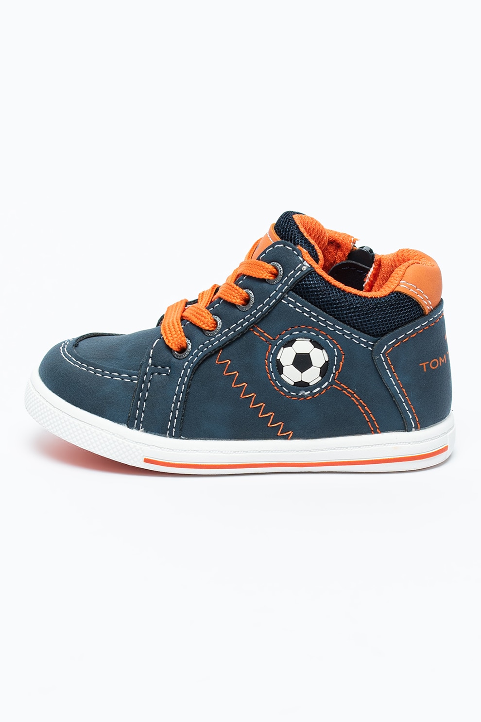 Tom Tailor, Pantofi sport high-top de piele ecologica, Bleumarin/Oranj, 20 EU