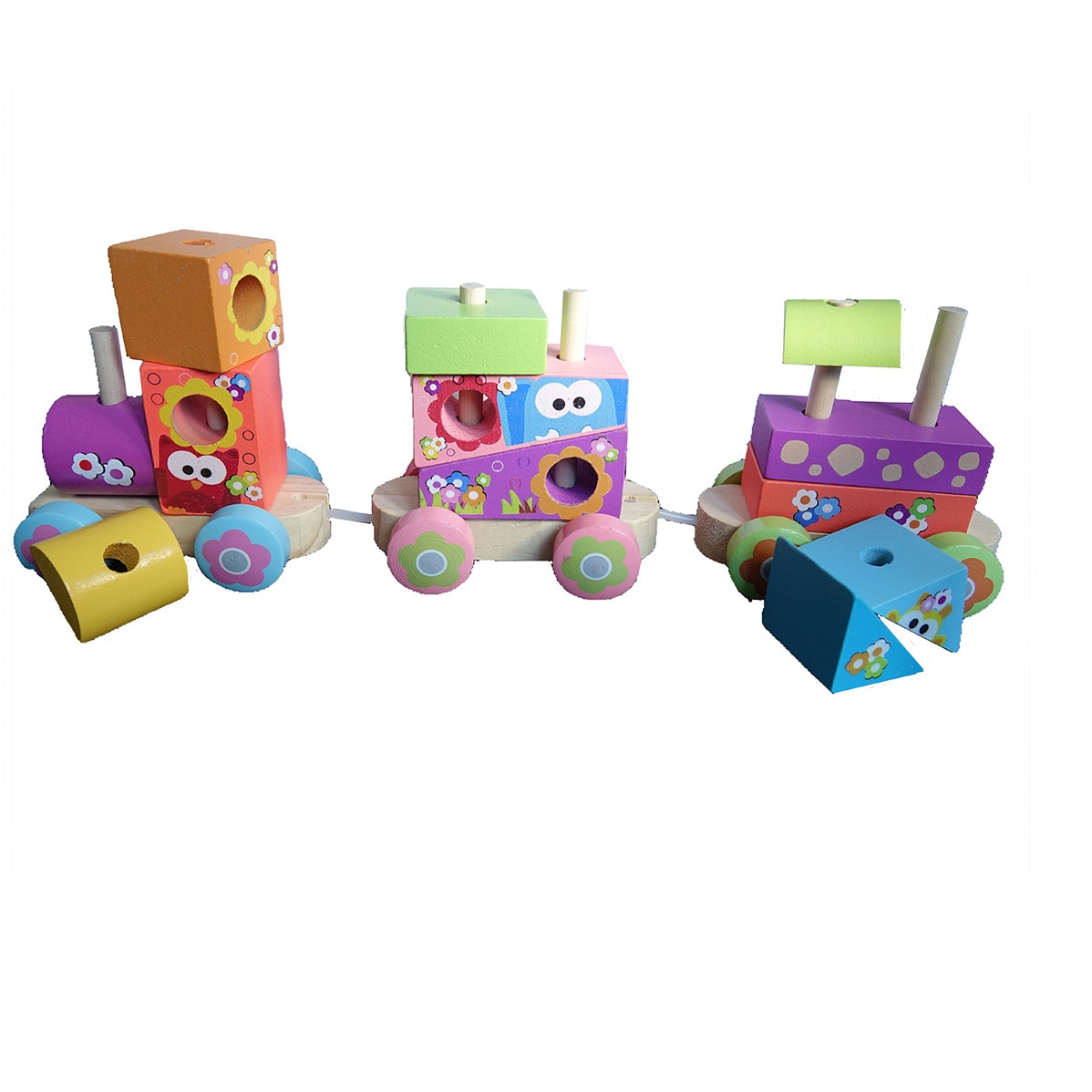 Trenulet din lemn cu forme geometrice, multicolor, 41 cm