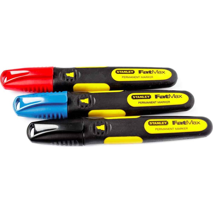 Комплект 3 перманентни маркера Stanley Fatmax 0-47-315, широк връх, черен / червен / син