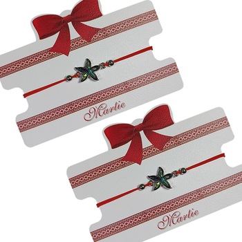 Set 2 Bratari Martisor ArtDeco Steluta sidef, realizate din aliaj metalic argintiu placat cu sidef si elastic rosu, reglabile pe noduri 8 - 25 cm Set 2 Bratari Martisor ArtDeco Steluta sidef, realizate din aliaj metalic argintiu placat cu sidef si elastic rosu, reglabile pe noduri 8 - 25 cm