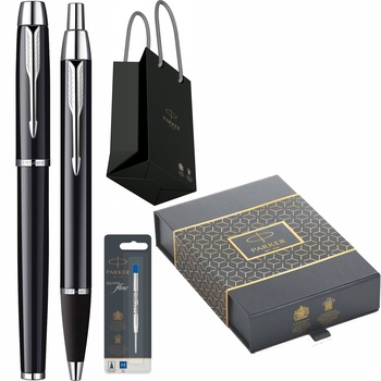 Set Parker Stilou Pix Personalizat prin Gravura Laser IM Standard Black CT cu rezerva stilou + rezerva mina pix Quink Flow Albastru M/ F in cutie si punga Set Parker Stilou Pix Personalizat prin Gravura Laser IM Standard Black CT cu rezerva stilou + rezerva mina pix Quink Flow Albastru M/ F in cutie si punga